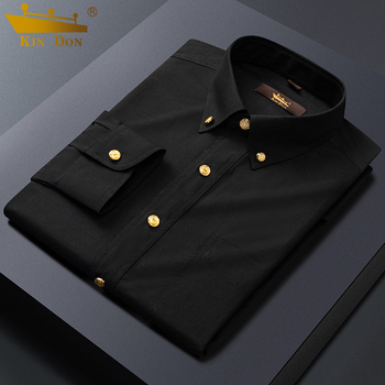 Új férfi hosszú ujjú ing üzleti slim-fit, réz gombokkal, rugalmas, gyűrődésálló, vasalást nem igényel