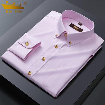 Új férfi hosszú ujjú ing üzleti slim-fit, réz gombokkal, rugalmas, gyűrődésálló, vasalást nem igényel
