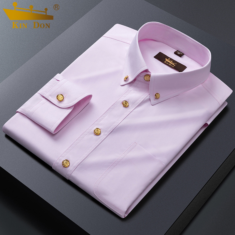 Új férfi hosszú ujjú ing üzleti slim-fit, réz gombokkal, rugalmas, gyűrődésálló, vasalást nem igényel