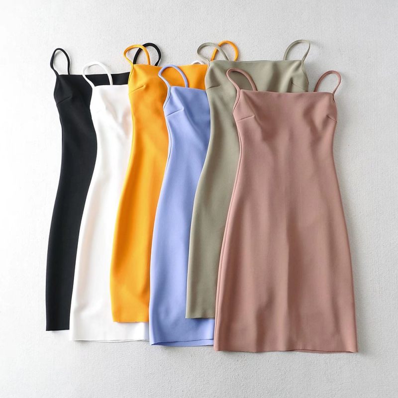 Ljetna haljina s jednim ramenom, tanke naramenice, mini duljina, uski kroj, retro euro-francuski stil