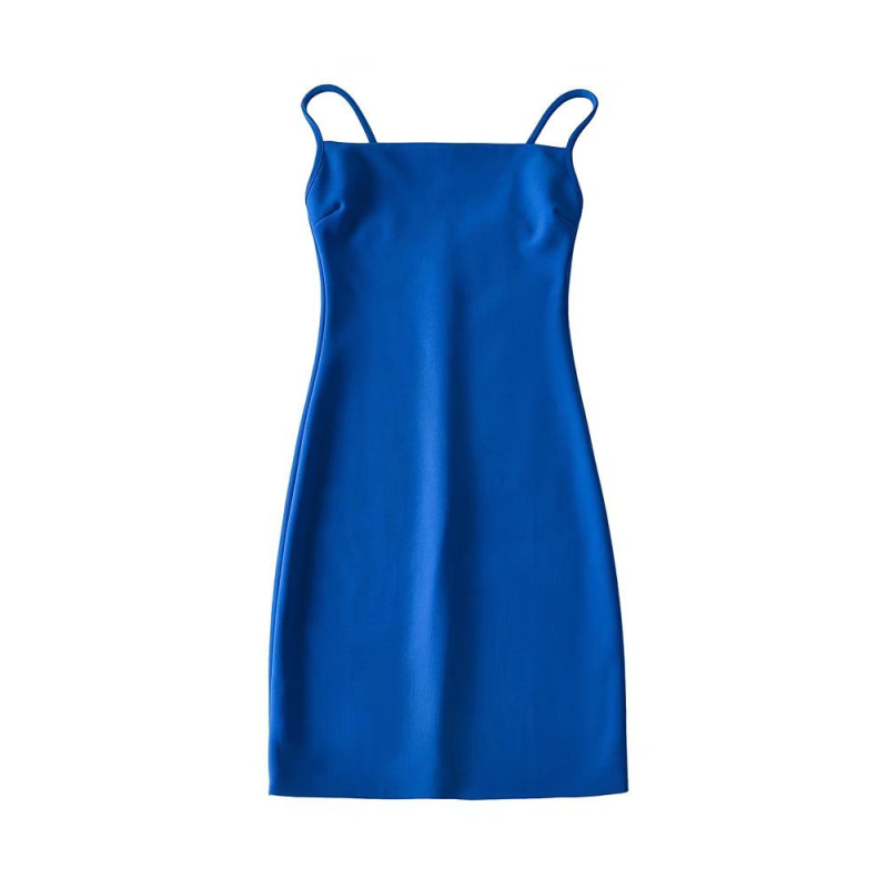 Ljetna haljina s jednim ramenom, tanke naramenice, mini duljina, uski kroj, retro euro-francuski stil