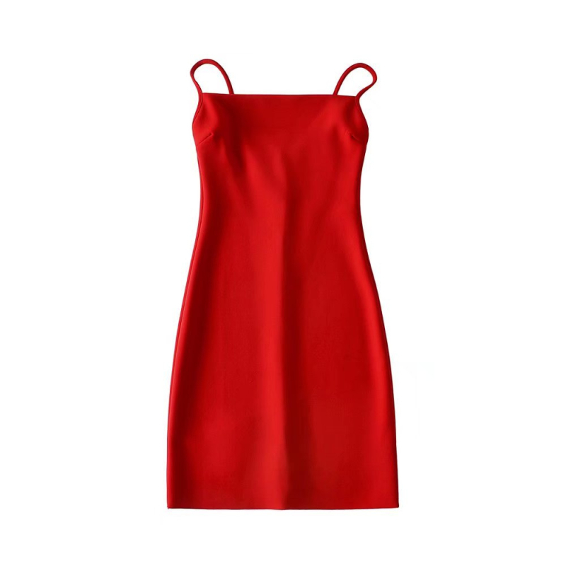 Ljetna haljina s jednim ramenom, tanke naramenice, mini duljina, uski kroj, retro euro-francuski stil