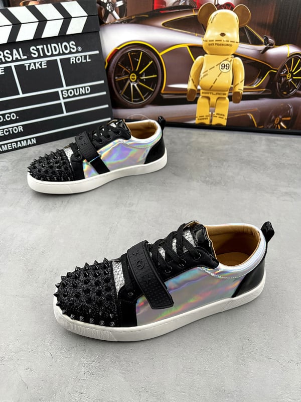 Sneakers din piele, cu cristale, respirabile, design color-block, stil casual coreean pentru bărbați