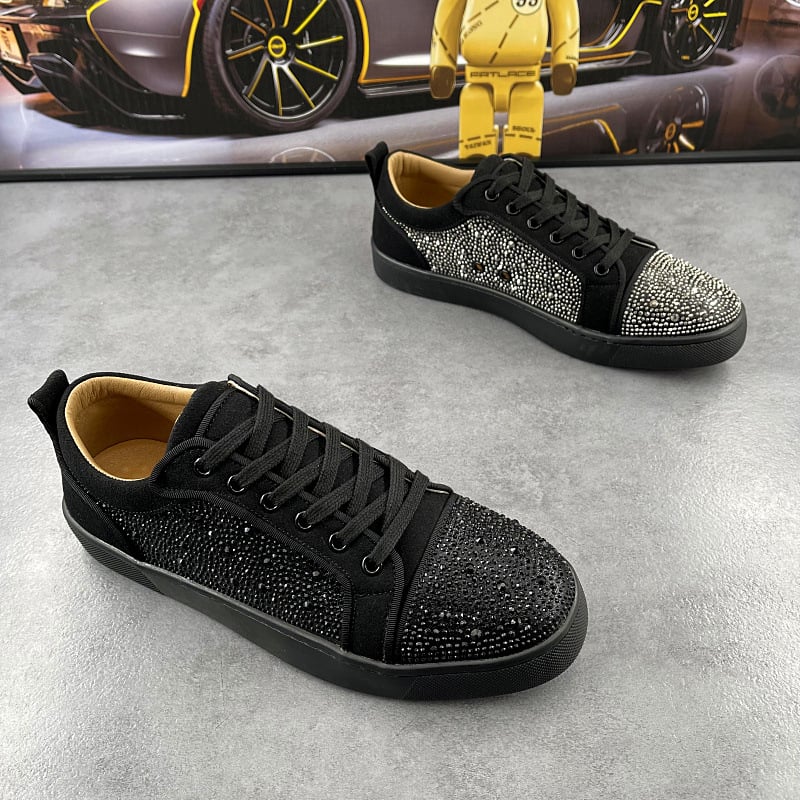 Sneakers din piele, cu cristale, respirabile, design color-block, stil casual coreean pentru bărbați