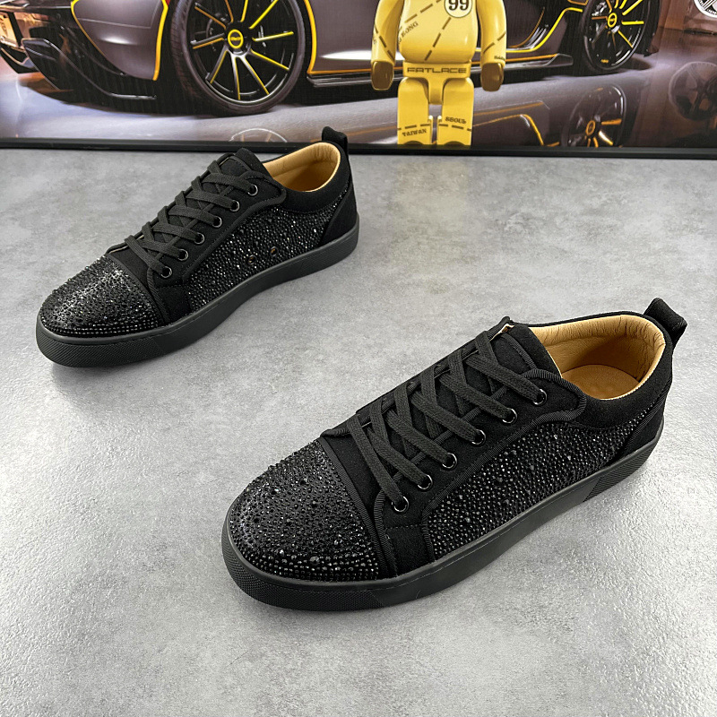 Sneakers din piele, cu cristale, respirabile, design color-block, stil casual coreean pentru bărbați