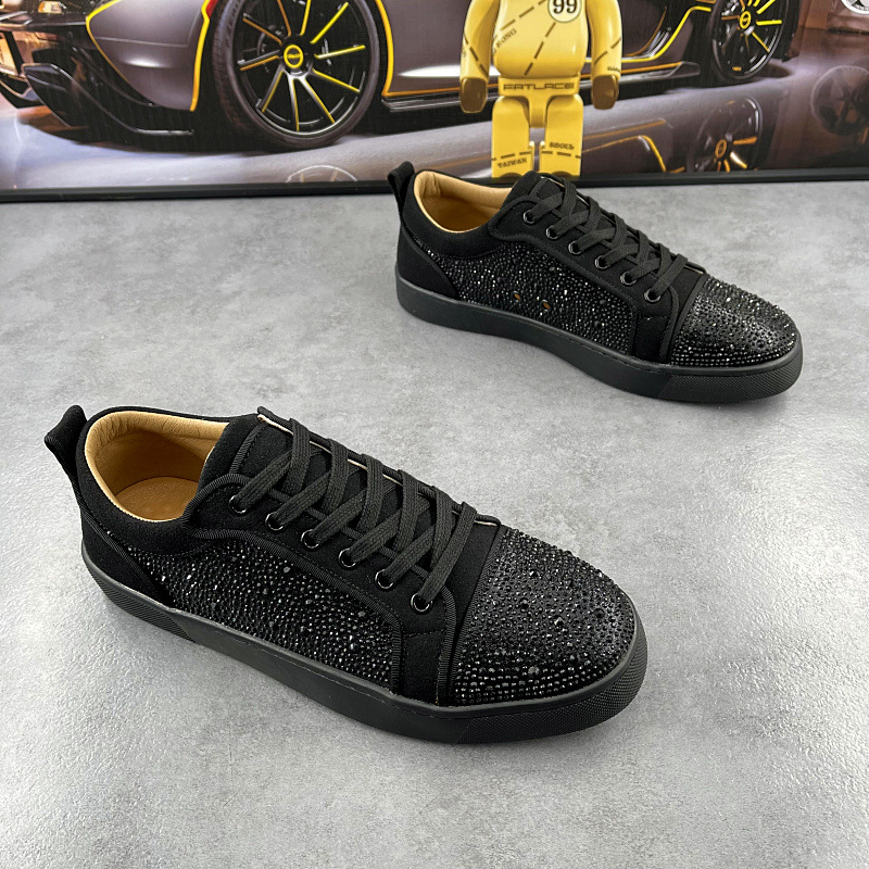 Sneakers din piele, cu cristale, respirabile, design color-block, stil casual coreean pentru bărbați