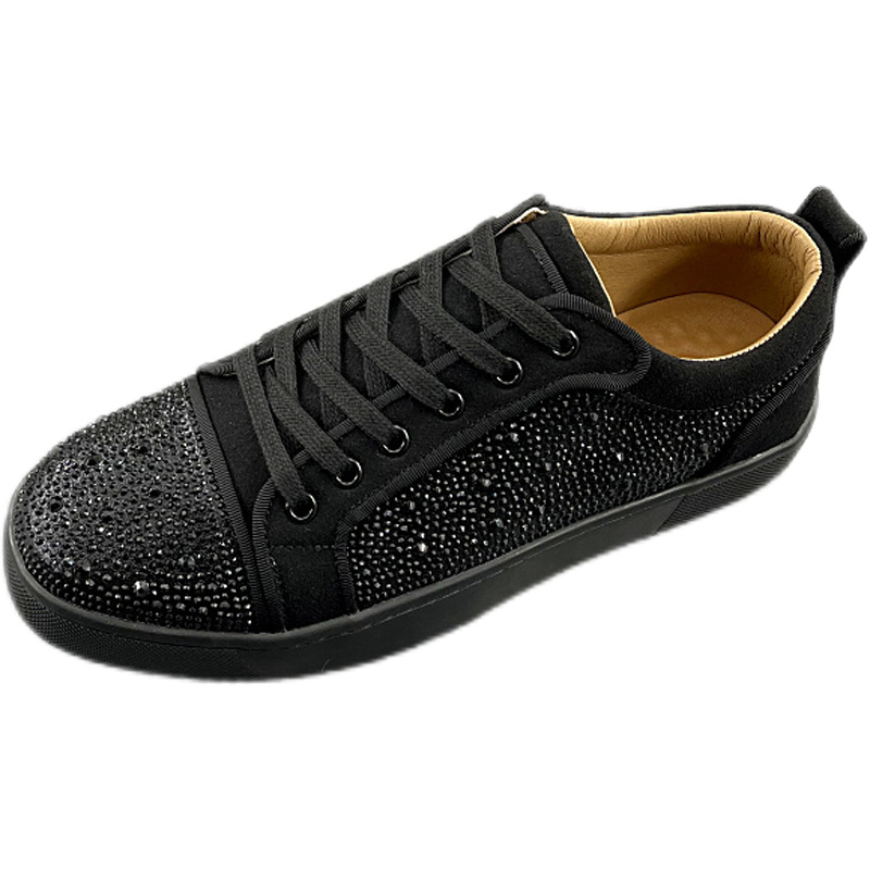 Sneakers din piele, cu cristale, respirabile, design color-block, stil casual coreean pentru bărbați
