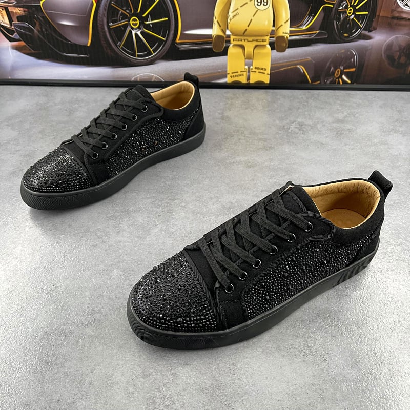 Sneakers din piele, cu cristale, respirabile, design color-block, stil casual coreean pentru bărbați