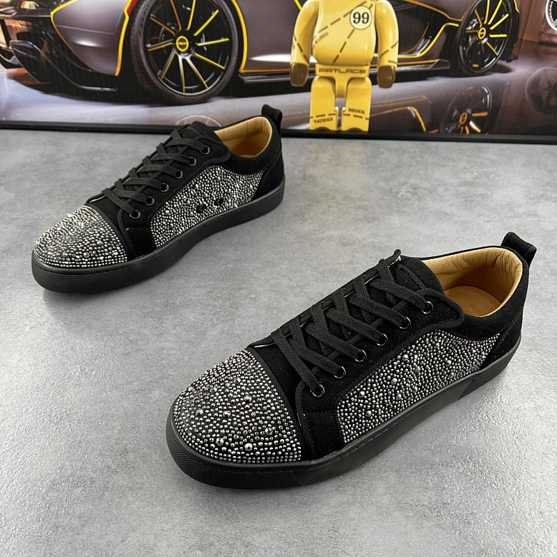 Sneakers din piele, cu cristale, respirabile, design color-block, stil casual coreean pentru bărbați