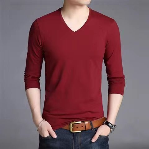 Tricou masculin subțire cu mânecă lungă – mărime plus, strat de bază, decolteu în V sau guler rotund, primăvară-vară