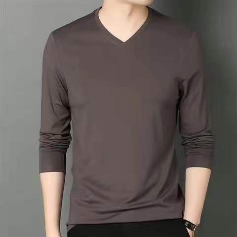 Tricou masculin subțire cu mânecă lungă – mărime plus, strat de bază, decolteu în V sau guler rotund, primăvară-vară