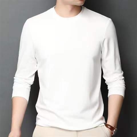 Tricou masculin subțire cu mânecă lungă – mărime plus, strat de bază, decolteu în V sau guler rotund, primăvară-vară