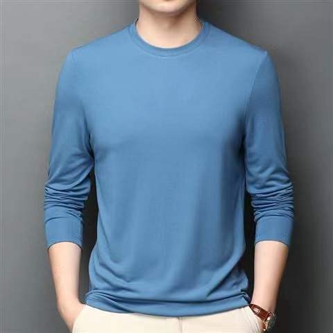 Tricou masculin subțire cu mânecă lungă – mărime plus, strat de bază, decolteu în V sau guler rotund, primăvară-vară