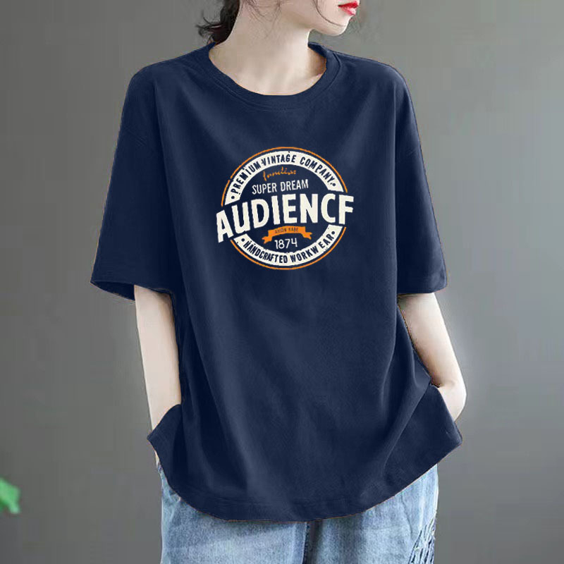Ženski T‑shirt kratkih rukava od 100% pamuka, slobodan kroj, velika veličina, moderan stil, srednja duljina, okrugli izrez