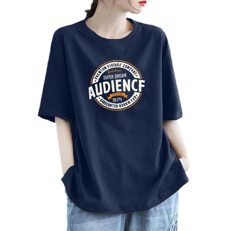 Ženski T‑shirt kratkih rukava od 100% pamuka, slobodan kroj, velika veličina, moderan stil, srednja duljina, okrugli izrez
