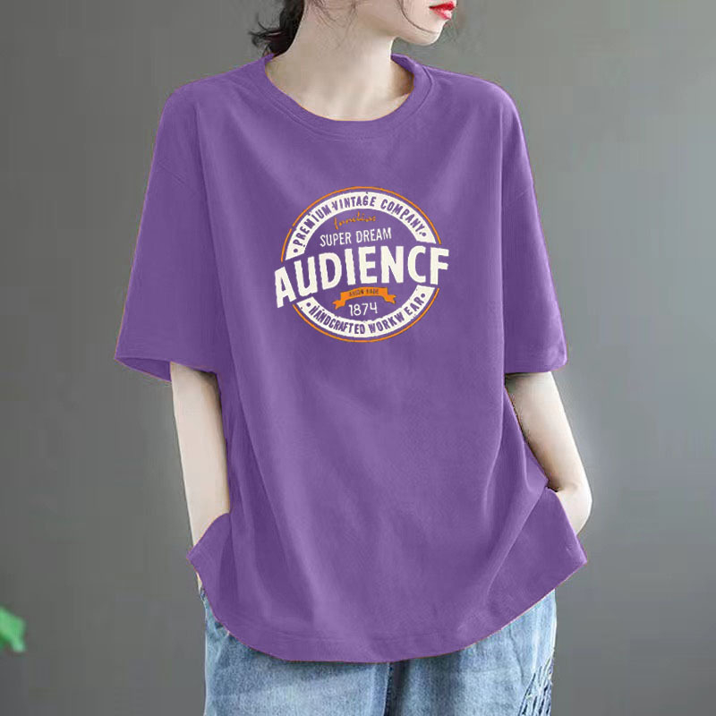 Ženski T‑shirt kratkih rukava od 100% pamuka, slobodan kroj, velika veličina, moderan stil, srednja duljina, okrugli izrez