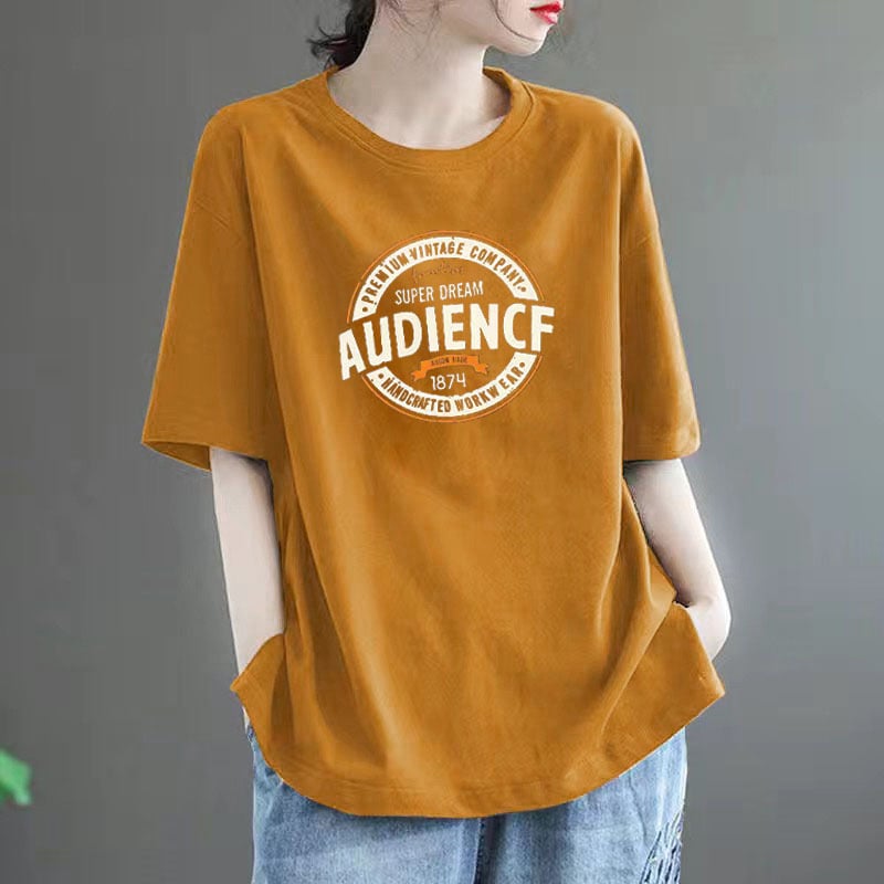 Ženski T‑shirt kratkih rukava od 100% pamuka, slobodan kroj, velika veličina, moderan stil, srednja duljina, okrugli izrez