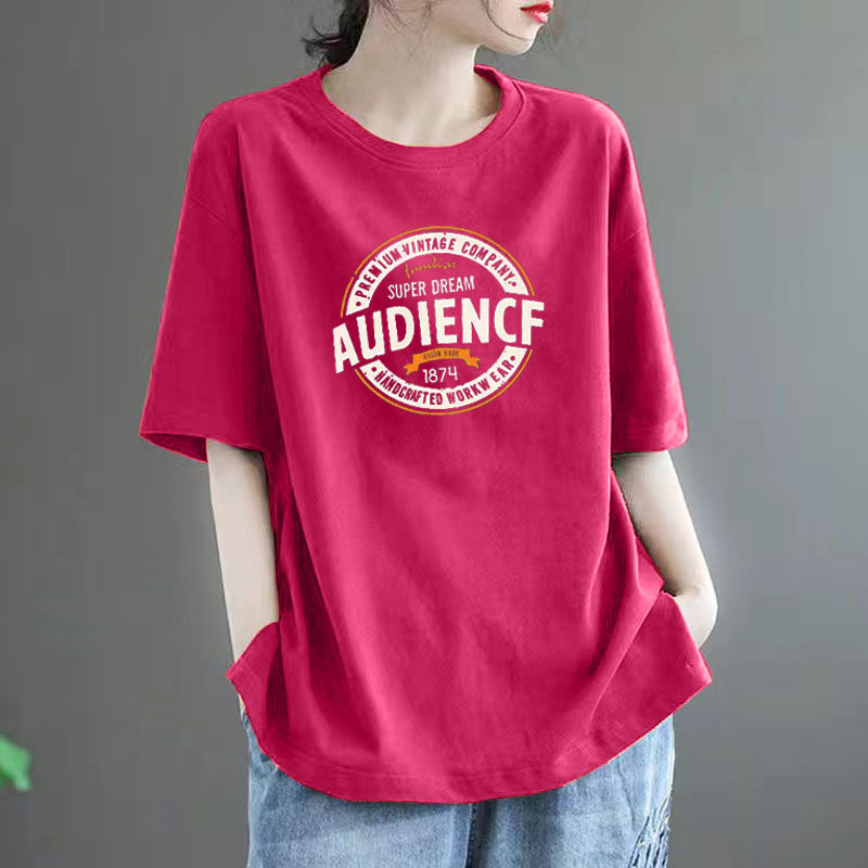 Ženski T‑shirt kratkih rukava od 100% pamuka, slobodan kroj, velika veličina, moderan stil, srednja duljina, okrugli izrez