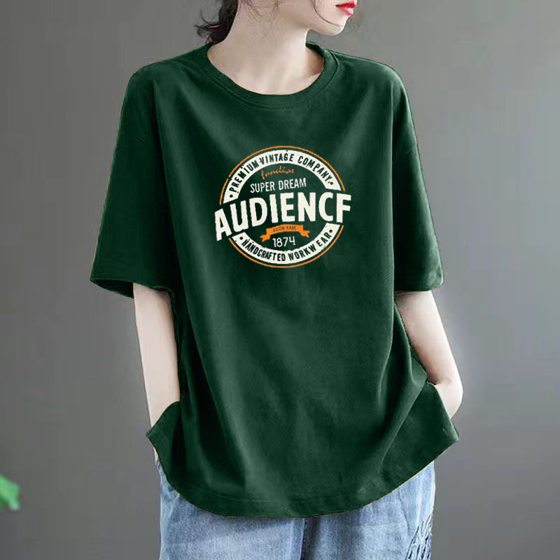 Ženski T‑shirt kratkih rukava od 100% pamuka, slobodan kroj, velika veličina, moderan stil, srednja duljina, okrugli izrez