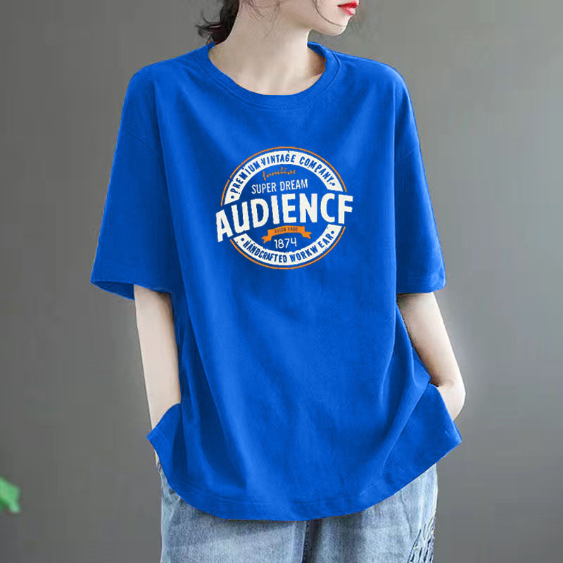 Ženski T‑shirt kratkih rukava od 100% pamuka, slobodan kroj, velika veličina, moderan stil, srednja duljina, okrugli izrez