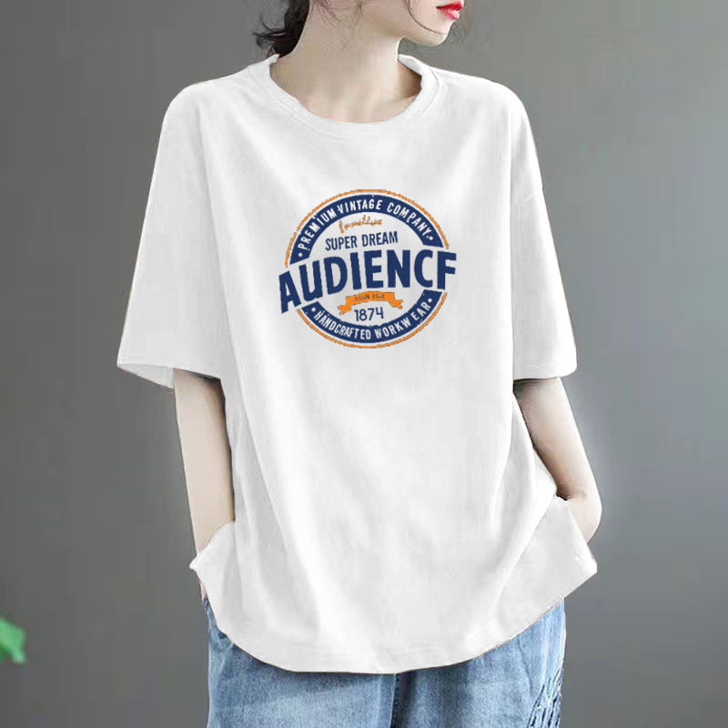 Ženski T‑shirt kratkih rukava od 100% pamuka, slobodan kroj, velika veličina, moderan stil, srednja duljina, okrugli izrez