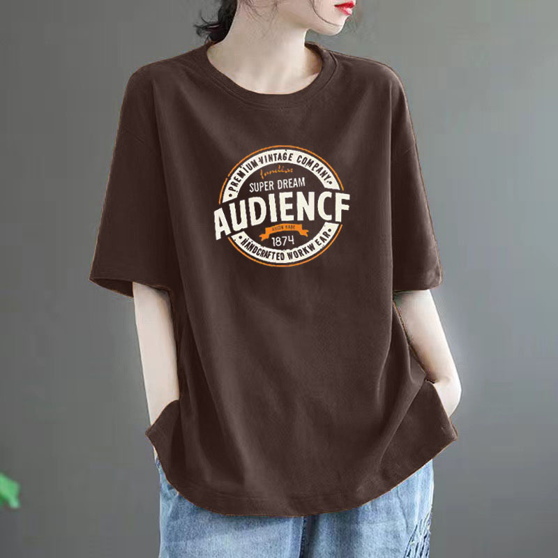 Ženski T‑shirt kratkih rukava od 100% pamuka, slobodan kroj, velika veličina, moderan stil, srednja duljina, okrugli izrez