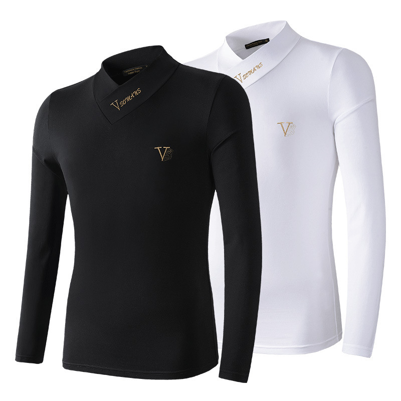 Tricou de bărbați cu căptușeală din fleece, croială slim, mânecă lungă, decolteu în V și guler înălțat
