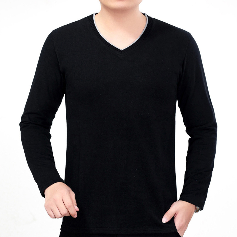 Tricou tricotat pentru bărbați, mâneci lungi, dungă, decolteu în V, croială lejeră, toamnă