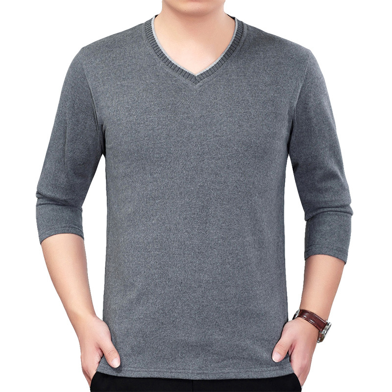 Tricou tricotat pentru bărbați, mâneci lungi, dungă, decolteu în V, croială lejeră, toamnă