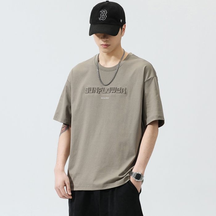 Tricou bărbați cu croială lejeră, mâneci scurte, bumbac, vară 2026, aspect de spălare