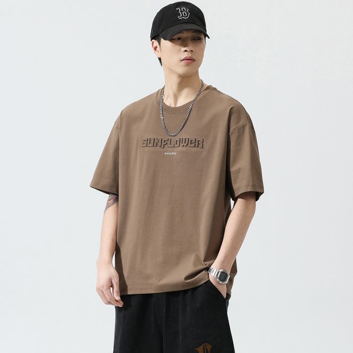 Tricou bărbați cu croială lejeră, mâneci scurte, bumbac, vară 2026, aspect de spălare
