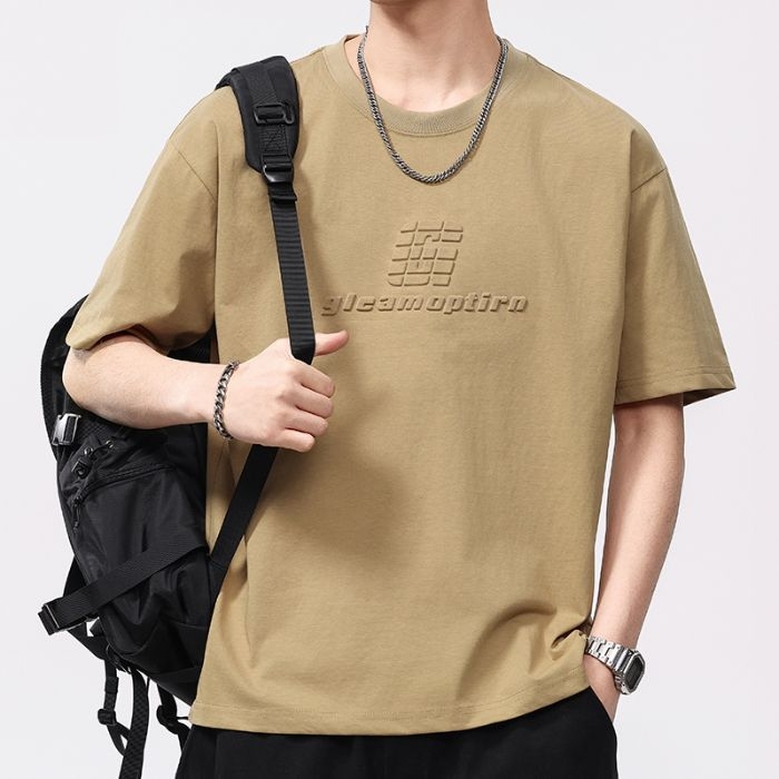 Tricou bărbați cu croială lejeră, mâneci scurte, bumbac, vară 2026, aspect de spălare