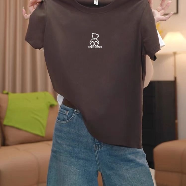 2026 Ženski T‑shirt od pamuka s kratkim rukavima, mornarsko plava, standardni kroj ramena, anime print, moderan i svestran