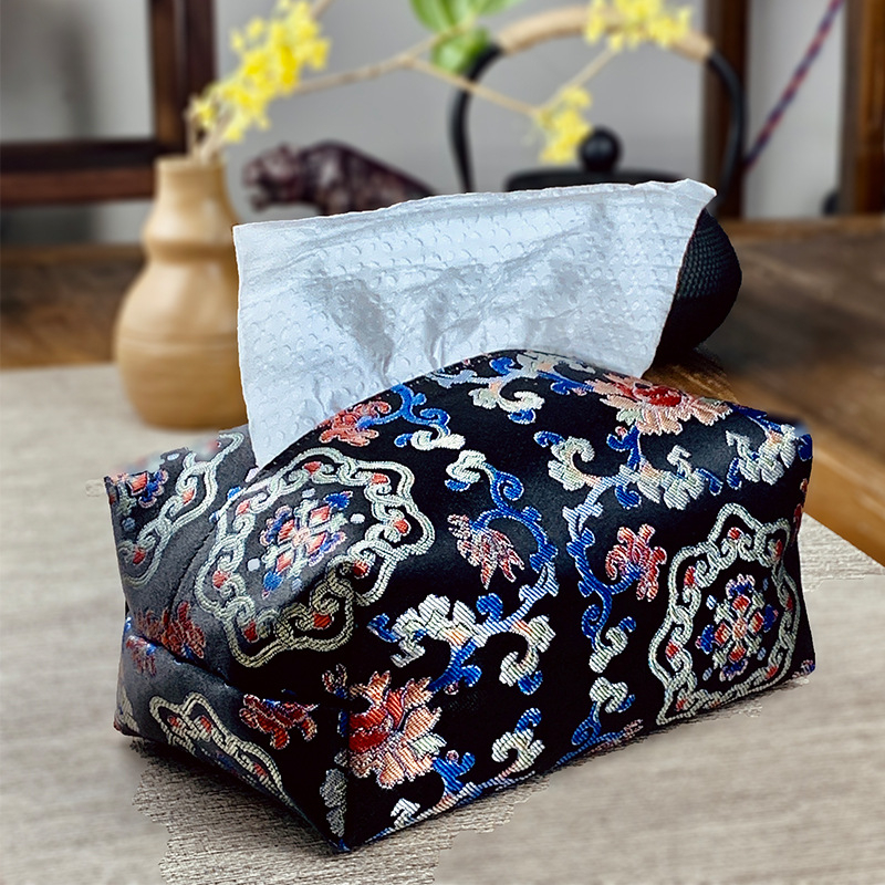 Textilná krabička na vreckovky s motívom Dunhuang brokát, čínske retro štýl pre obývaciu izbu, jedáleň a spálňu, viacúčelová