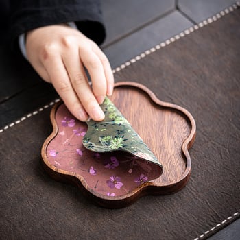 Držač za čajnik i pladanj od orahovog drveta, kompaktni kinesko-zen stil, suho pripremanje, vodootporna površina i toplinska izolacija