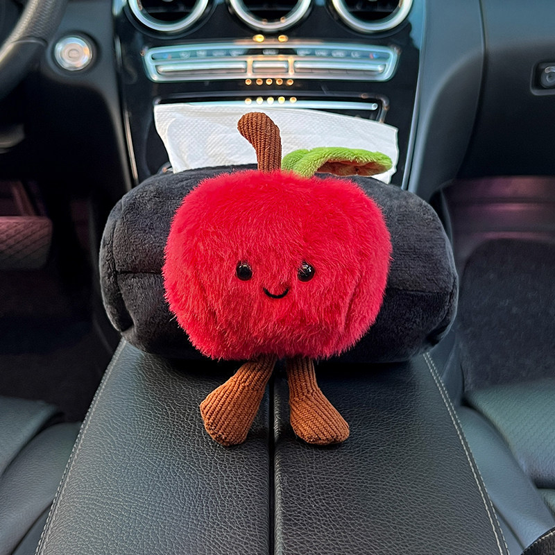 Kutija za maramice u autu – plišano oblikovana kao jabuka, visi s naslona stražnjeg sjedala, dekor unutrašnjosti automobila