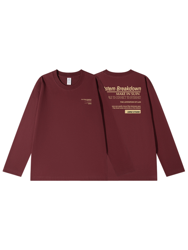 Tricou T din bumbac cu imprimeu litere, mâneci lungi, pentru bărbați, toamnă, 230 g, croială lejeră, guler rotund