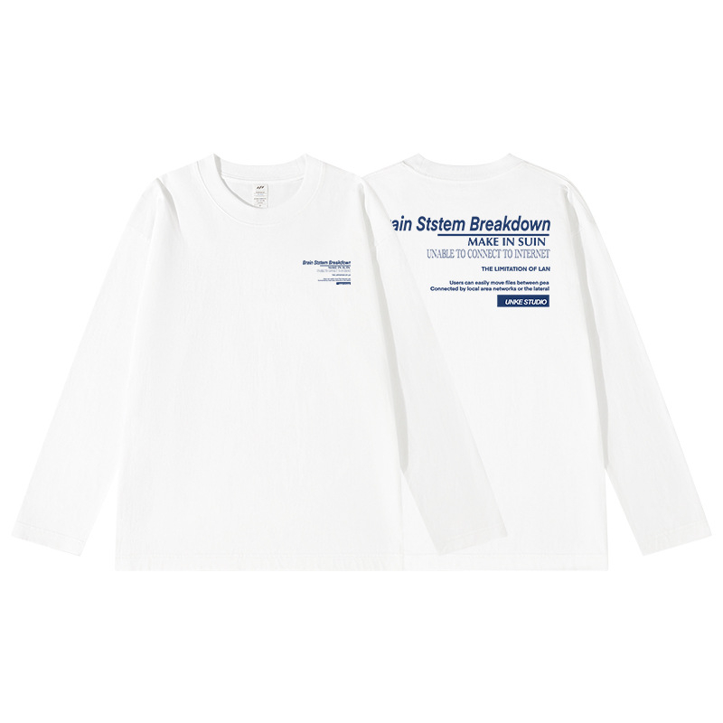 Tricou T din bumbac cu imprimeu litere, mâneci lungi, pentru bărbați, toamnă, 230 g, croială lejeră, guler rotund