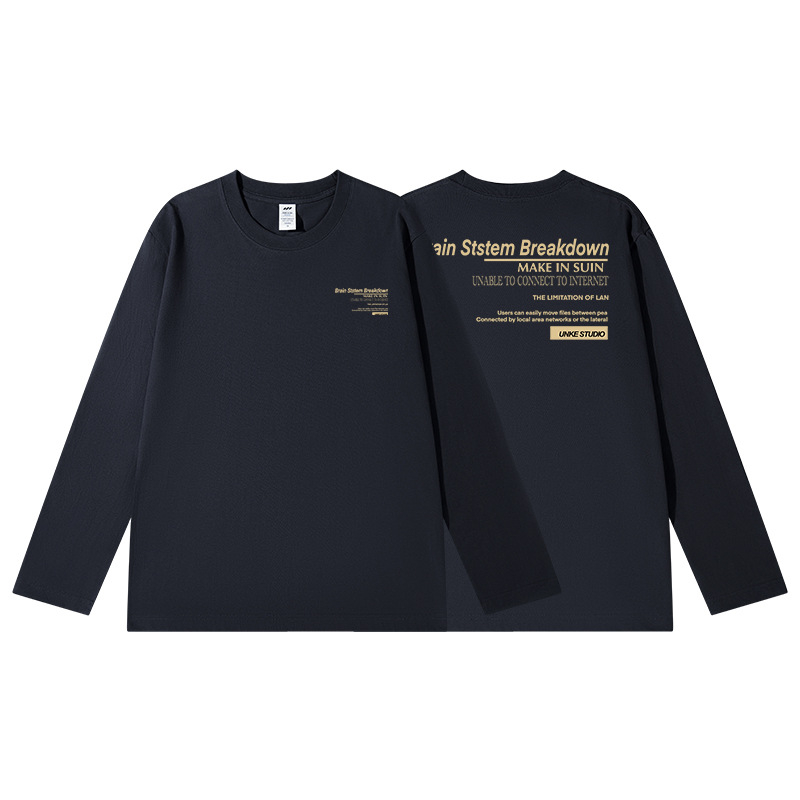 Tricou T din bumbac cu imprimeu litere, mâneci lungi, pentru bărbați, toamnă, 230 g, croială lejeră, guler rotund