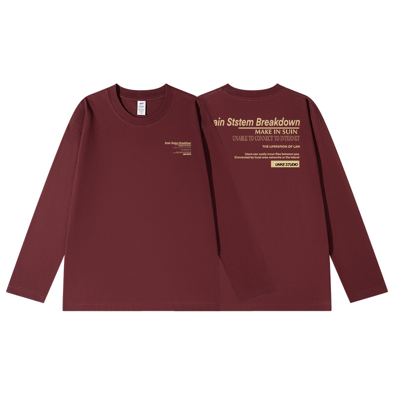 Tricou T din bumbac cu imprimeu litere, mâneci lungi, pentru bărbați, toamnă, 230 g, croială lejeră, guler rotund