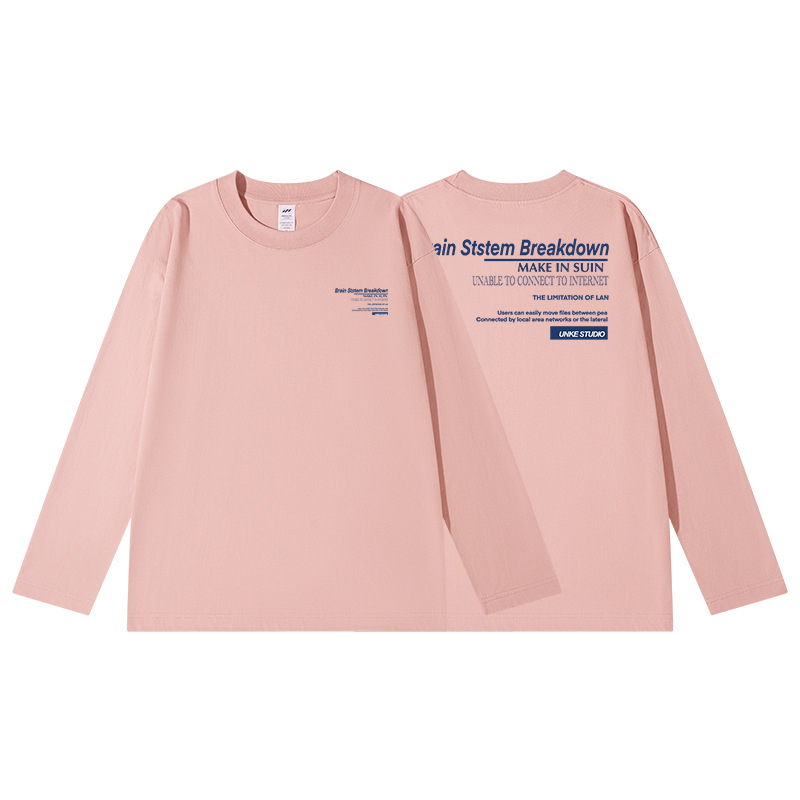 Tricou T din bumbac cu imprimeu litere, mâneci lungi, pentru bărbați, toamnă, 230 g, croială lejeră, guler rotund