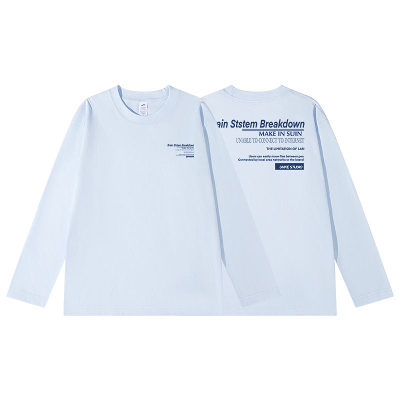 Tricou T din bumbac cu imprimeu litere, mâneci lungi, pentru bărbați, toamnă, 230 g, croială lejeră, guler rotund