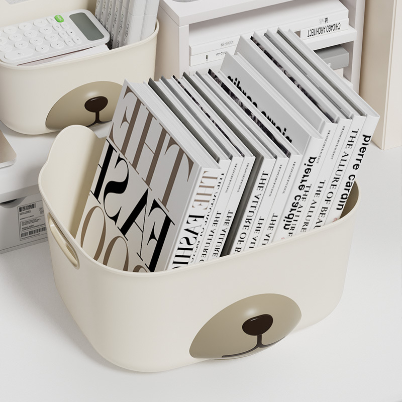 Desktop plastična kutija za pohranu s karikaturalnim dizajnom – jednostavna i slatka, organizator za knjige, školske potrepštine, kozmetiku i donje rublje