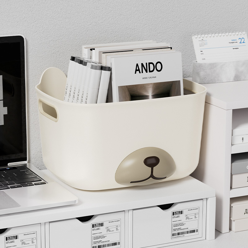 Desktop plastična kutija za pohranu s karikaturalnim dizajnom – jednostavna i slatka, organizator za knjige, školske potrepštine, kozmetiku i donje rublje