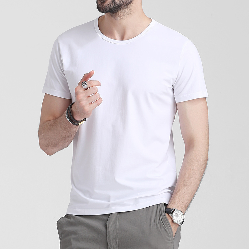 Férfi Ice Silk rövid ujjú póló, egyszínű, vékony anyag, gyorsan száradó, nedvességelvezető, laza szabás, kerek nyakú, 180 g