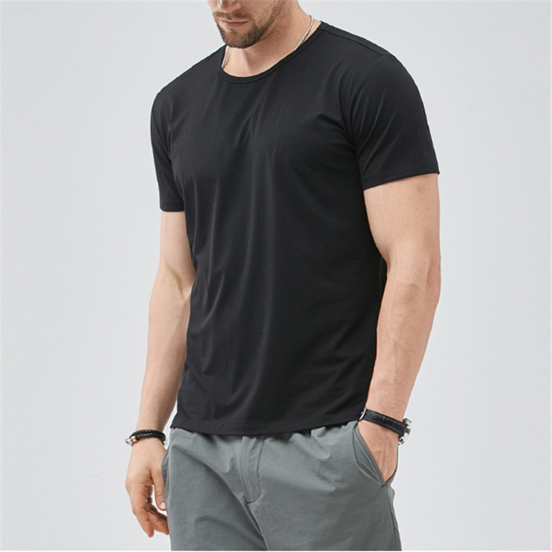 Férfi Ice Silk rövid ujjú póló, egyszínű, vékony anyag, gyorsan száradó, nedvességelvezető, laza szabás, kerek nyakú, 180 g