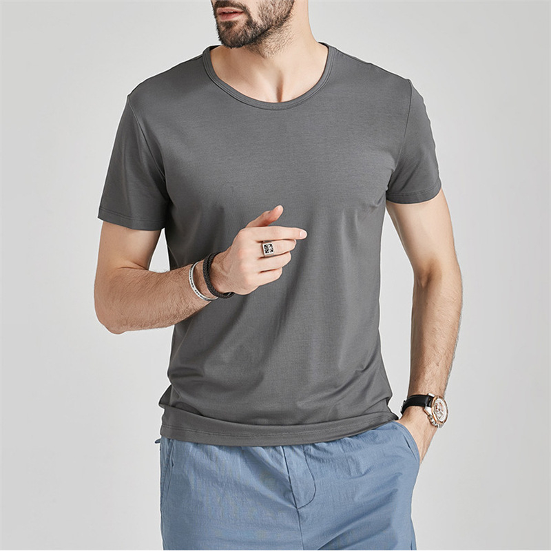 Férfi Ice Silk rövid ujjú póló, egyszínű, vékony anyag, gyorsan száradó, nedvességelvezető, laza szabás, kerek nyakú, 180 g