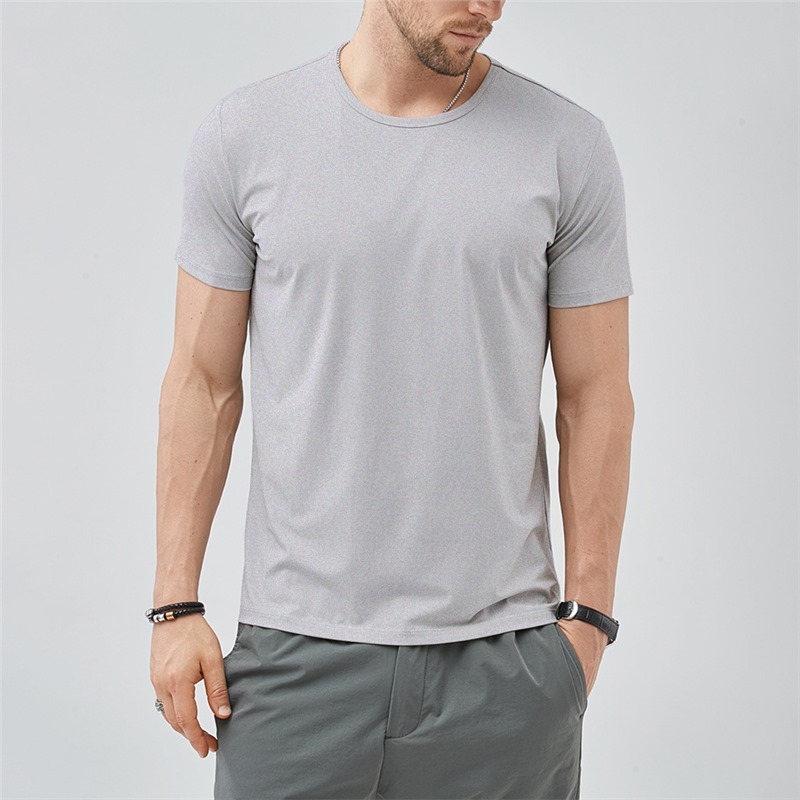 Férfi Ice Silk rövid ujjú póló, egyszínű, vékony anyag, gyorsan száradó, nedvességelvezető, laza szabás, kerek nyakú, 180 g