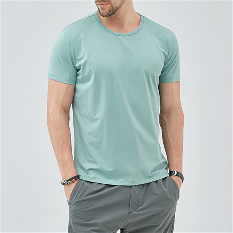 Férfi Ice Silk rövid ujjú póló, egyszínű, vékony anyag, gyorsan száradó, nedvességelvezető, laza szabás, kerek nyakú, 180 g