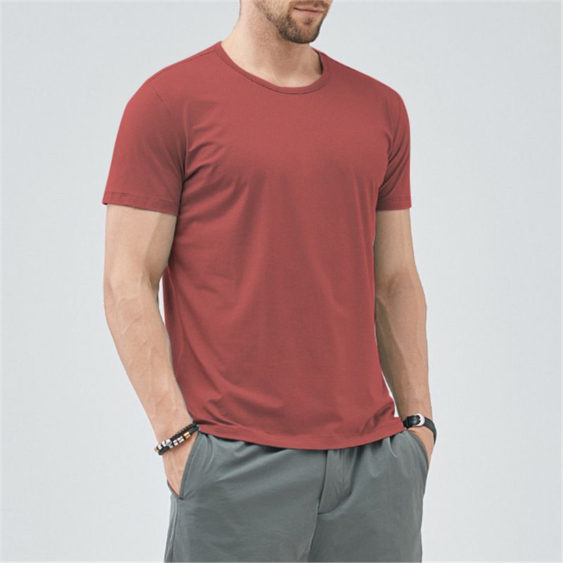 Férfi Ice Silk rövid ujjú póló, egyszínű, vékony anyag, gyorsan száradó, nedvességelvezető, laza szabás, kerek nyakú, 180 g